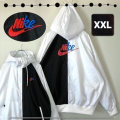 NIKE ナイキ★アシンメトリー/ナイロンジャケット★フーディ★筆記体ロゴ★ブラックxホワイト★ライトアウター★メンズXXL  #2505M005