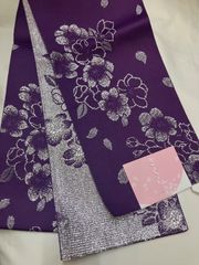 ≪花ラブリ≫HO307PU　半巾帯　新品　単衣　リバーシブル　紫　パープル　ラメ　シルバー　花