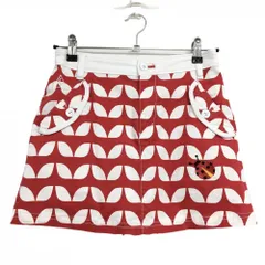 【美品】ルコック スカート レッド×白 総柄 テントウムシ刺しゅう 内側メッシュインナーパンツ レディース 7 ゴルフウェア le coq sportif