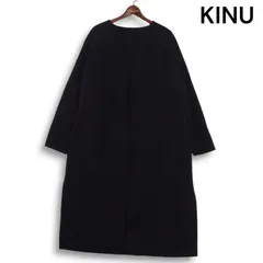 antiqua KINU アンティカ キヌ 秋冬★ ウール混 ノーカラー ロング コート 羽織り Sz.F レディース
