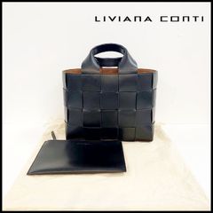 【未使用保管品】LIVIANA CONTI リビアナコンティ キャンバス レザー 編み込みトートバッグ ポーチ付き ブラック 黒