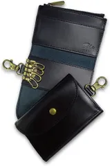 Harewith キーケース メンズ 本革 小銭入れ付き スマートキー対応 カードケース 車キーケース(ブラック,  Free)