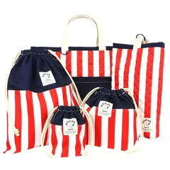 [HOPPE] 5点セット (レッドストライプ) 通園 通学 入園 準備 入園入学祝い 進学祝い プレゼント ギフト お祝い 必須アイテム 幼稚園 保育園 小学校 レッスンバック シューズバッグ 巾着 キッズ 1