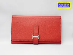 HERMES エルメス ベアン 三つ折り 長財布 レッド K刻印 中古B 【送料