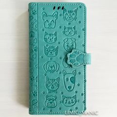 iPhone 13 / 14 ケース スマホ 手帳型 エメラルド グリーン 緑 猫 CAT 猫ちゃん 犬 ワンちゃん DOG