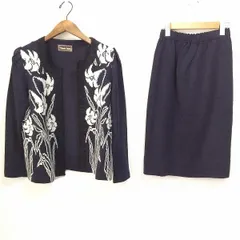 #wnc サイトウトヨコ 斉藤都世子 セットアップ 紺 白 ニット ラメ 花柄 タイトスカート レディース [917231]