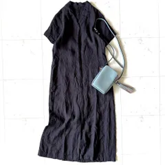 美品 ビューティーアンドユース 麻100% オープンカラー シャツワンピース