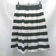 ◇ m's select サイドジップ　裏地　ボーダー柄　プリーツ ひざ丈 フレア スカート サイズ36 ブラック系 レディース E  【1303090020149】