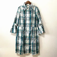 #anc レジァンス REGENCE ワンピース 40 白 緑系 シャツワンピース 薄手 チェック 刺繍 美品 レディース [963781]