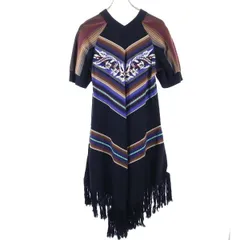 sacai luck ニットポンチョ 総柄 ワンピース 黒×茶×青  ニーレングスドレス レディース 【中古】  【230908】