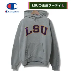 チャンピオン パーカー L相当 グレー 00s Champion ストリート Y2K オーバーサイズ カレッジ ルイジアナ州立大学 LSU パープル イエロー 刺繍 ロゴ カレッジ 袖目あり スポーツ スポーツミックス 古着 N205