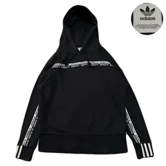 adidas アディダス Hoodie パーカー フーディ Sweatshirts スウェット Pullover プルオーバー TrefoilLogo トレフォイルロゴ LINE ライン Cotton コットン Black ブラック 黒 L
