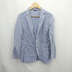 ◇ ⊂ SHIPS シップス コットン リネン混 春夏 長袖 テーラードジャケット サイズS ブルー ホワイト系 メンズ E  【1505290026703】