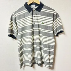 (^w^)b LACOSTE ラコステ 半袖ポロシャツ ボーダー柄 コットン 綿100% トップス シンプル カジュアル 古着MIX デイリー タウンユース アウトドア グレー系 メンズ サイズ5