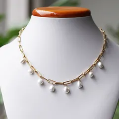 バロック淡水真珠のビブネックレス★サージカルステンレスのマンテル45cm　～Kapitolina