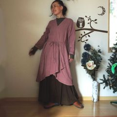 【SALE】asana HEMP100% テロテロ ゆったり ロング カーディガン●草木染め