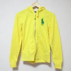 美品 RALPH LAUREN ラルフローレン ビッグポニー ジップアップ スウェットパーカー フーディー M イエロー レディース 古着 中古 USED