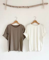 タックスリーブTシャツ　　white/khaki