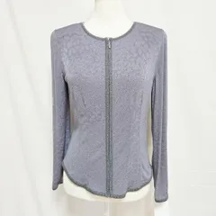 #anc GKITALIYA 伊太利屋 イタリヤGK カーディガン 7 グレー 薄手 ヒョウ柄 ラインストーン ジップアップ レディース [937692]