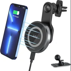 車載ホルダー Mag-Safe対応 スマホホルダー マグネット 15W急速充電 エアコン吹出口/ダッシュボード/机などに適用 手帳型対応 iphone13 12 11 8 Android等 大半の機種に対応 車載ワイヤレス充電器 XWXELEC #idai1