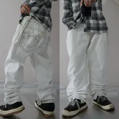 True Religion W40 Thick Stitch&Embroidery Baggy Denim トゥルーレリジョン 40インチ 極太 ステッチ 刺繍 デニム バギーパンツ