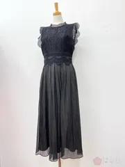 レース切り替えワンピースドレス/black