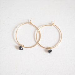 Ouca（ウーサ）ピアス/【一点もの】14KGF*キュービックジルコニアブラックミニハートフープピアス小*2.5cm