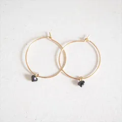Ouca（ウーサ）ピアス/　【一点もの】　14KGF*キュービックジルコニアブラックミニハートフープピアス小*2.5cm