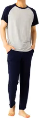 BENQUE(ベンケ) パジャマ 半袖 長ズボン 涼しい ルームウェア ナイトウェア 上下セット 春 夏 おしゃれ パジャマセット 寝巻き Tシャツ 旅行 メンズパジャマ ドライ シンプル 薄手 部屋着(ライトグレーxネイビー,  L)