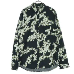美品 H&M エイチアンドエム 花柄 長袖 コットンシャツ S ブラック 胸ポケット メンズ 古着