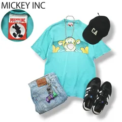 90s ヴィンテージ MICKEY INC くまのプーさん ティガー キャラクター プリント Tシャツ クルーネック カットソー M相当 ターコイズグリーン ストリート アメリカン カジュアル メンズ