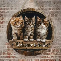 3匹 木製プレート ガーデンオブジェ ウェルカムボード ネコ 猫 雑貨 オブジェ