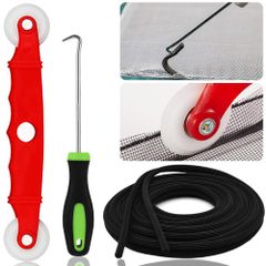 新品 網戸 張り替え用品 3点セット 両面スクリーンローラー 押えストリップ引出器 網戸用押えゴム 網戸取付工具セット 窓スクリーン/スライドスクリーンドア/テラススクリーン用 網戸修理ツール 網戸交換用品 網戸用押えゴム (全長10m/直径4.5mm)