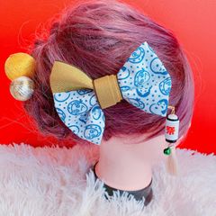 おかめ☆ひょっとこ☆お祭り髪飾り☆リボン☆畳縁リボン☆成人式髪飾り☆卒業式髪飾り☆よさこい髪飾り☆お揃い☆だんじり髪飾り☆御神輿☆夏祭り☆
