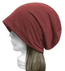 ◇送料無料◇ ハンドメイド◆ルーズワッチキャップ◆リネンスラブニット／ダークレッド系　◇ゆったりサイズ・小顔効果・オールシーズン着用◇
