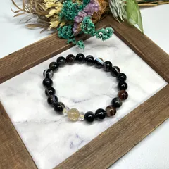 ルチルクォーツ&チベットアゲート（天眼石）ブレスレット パワーストーン   / メンズ レディース 男性 女性 金運 仕事運 お守り ▲