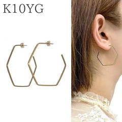 ピアス シンプル フープ K10YG イエローゴールド 天然石 フープ 六角形 ヘキサゴン primaシリーズ 6JBE4108920-SR プレゼント ギフト