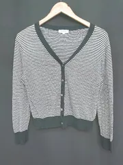 ◇ PLST プラステ ボーダー カジュアル 長袖 カーディガン サイズM ブラック ホワイト レディース P  【1406240045365】