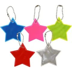 反射 キーホルダー 5個セット 【星】 6cm スター リフレクター 反射板 ストラップ 夜間 光る 大きい カラフル 蛍光 安全 きらきらぷんぷん丸 ZK-003