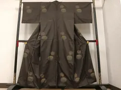 170cm　LLサイズ　本場泥大島紬　地空　　j601 超美】本場泥大島紬9マルキ 袷 芝草 紫花織出し 縦ライン 焦げ茶