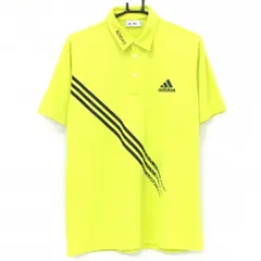 【美品】アディダス 半袖ポロシャツ グリーンイエロー 斜め3ライン メンズ O/XG ゴルフウェア adidas