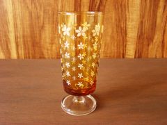 昭和レトロ　脚付き花柄グラス　アデリア