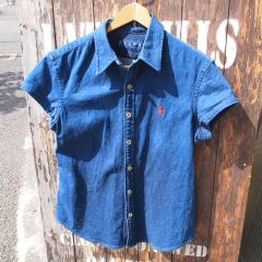 Ralph Lauren】ラルフローレン ストレッチ デニムシャツ 半袖シャツ15 レディースL相当