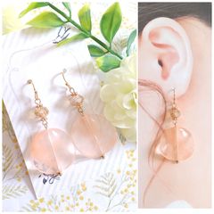 E363 ハンドメイド 大きめ アクリルパーツ ピンク ガラスビーズ ピアス イヤリング