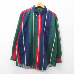 XL/古着 長袖 シャツ メンズ 90s 大きいサイズ コットン ボタンダウン 紺他 ネイビー ストライプ 24jun05 中古 トップス