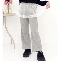 Bee【クーポン利用で20％OFF♪】チュールスウェットパンツ ◇杢グレー◇韓国子供服 韓国子ども服 韓国こども服 キッズ 女の子 ドット フリル 無地 100 110 120 130 140 150