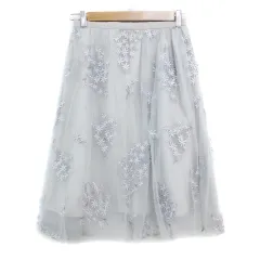 リランドチュール Rirandture チュールスカート フレアスカート ミモレ丈 刺繡 花柄 1 水色 グレー ライトブルー /FF33