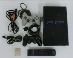 【TAKA45-32】☆未検品　ソニー　『プレイステーション2本体＋周辺機器　7点セット』　まとめ売り　PS2、1コントローラー　PS2メモリーカード　PS3リモコン　ジャンク品
