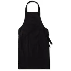 エプロン 黒ブラック 飲食店 キッチン シェフ ソムリエ カフェ 居酒屋 スーパー ホテル 着丈85cm (フリーサイズ、ブラック)