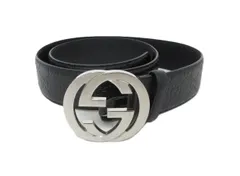 GUCCI/グッチ　インターロッキングG ベルト　411924　シマレザー　ブラック/シルバー　ベルト　【中古】